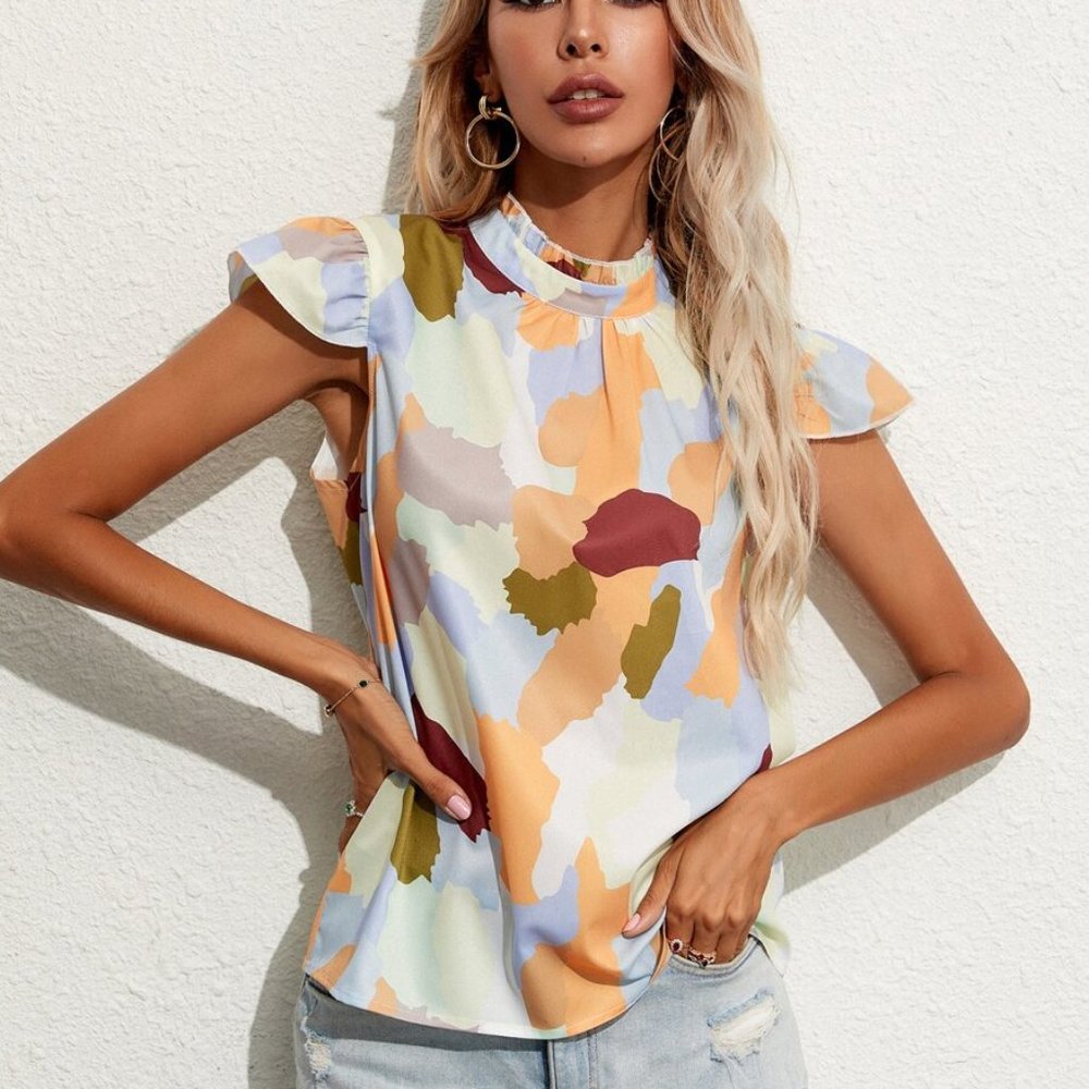 Allover Print Mock Neck Blouse - Picture 3 of 3